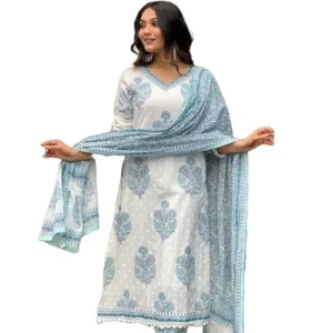 Women Cotton Kurta Pant With Dupatta