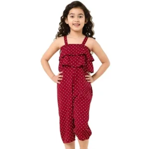  Girls Polka Dot Ruffle Capri Length Jumpsuit