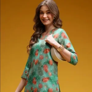 HERE&NOW Printed V-Neck Straight Kurti