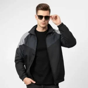 Men Colourblock High-Neck Zip-Up Track Jacket
