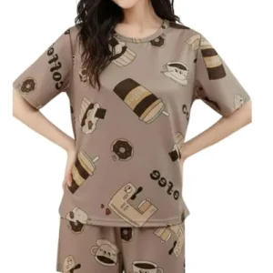Women Korean Top & Shorts Set Cotton Blend