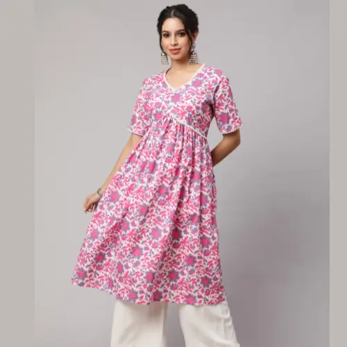 Floral Printed Pure Cotton Empire Kurta