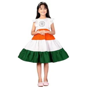 Girls Tricolour Tiered Frock with Ashoka Chakra