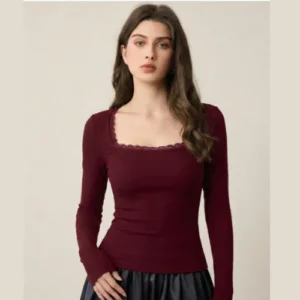 SZN Ribbed solid Maroon regular Top
