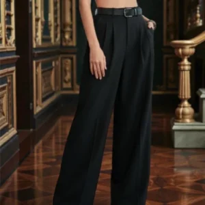 Women Smart Loose Fit High-Rise Pleated Trousers
