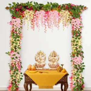 Ganpati Decoration Setup for Home with Wisteria
