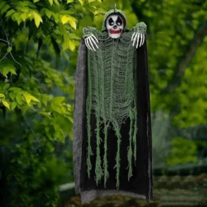 Hanging Skeleton with Green Tattered Cloak – Scary Prop